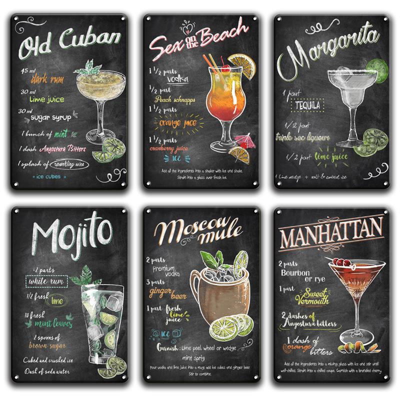 Martini Mojito Cocktail Poster Metal Tin Sign Vintage Restaurant Kitchen Irish Pub Bar Man Cave Decoration Art Wall Stickers
