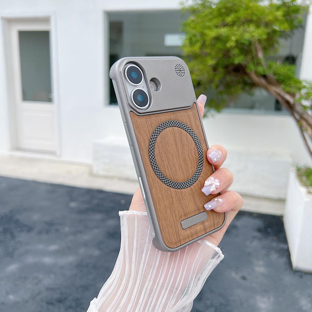 Роскошный кожаный чехол для телефона с магнитом и текстурой дерева для iPhone16 15 14 13 12 Pro Max Беспроводная зарядка Защита от падения Защитная крышка Fundas