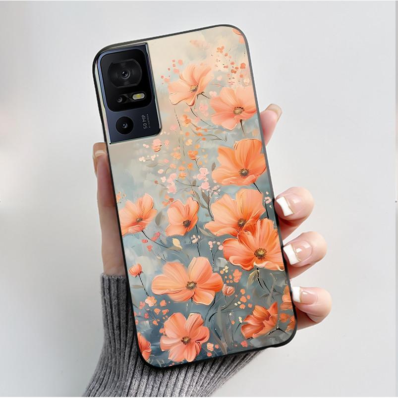Phone Cover For TCL 40 SE 40 XL 40T Case Silicone Luxury Butterfly Flowers Black Bumper Soft TPU Coque for TCL 40SE 40XL Funda