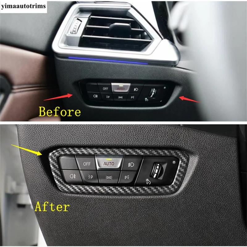 Head Light Lamp Switch Frame Decoration Cover Sticker Trim Carbon Fiber Accessories Interior For BMW 3 Series G20 - 2024