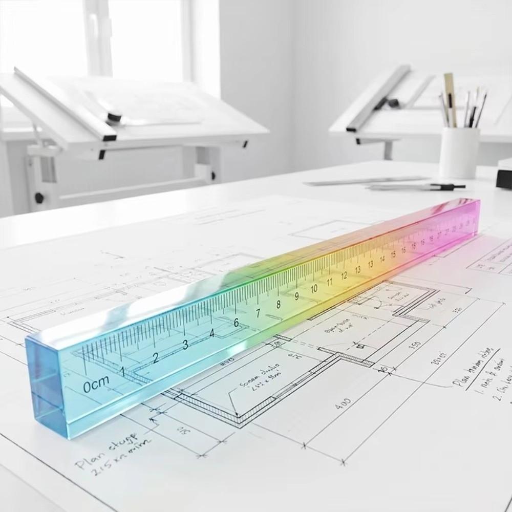 Geometric Colored Ruler 30cm Drawing Tool 2-in-1 Student Ruler Drawing and Measuring Supplies