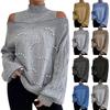 Women's Fashion Off-shoulder Sweater Pullover Loose Half-high Collar Long Sleeve Knit Cardigan