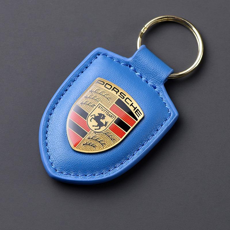 AAOY1 For Porsche 911 718 Cayenne Cayman Panamera Macan Taycan Boxster Car Keychain Key Holder Shield Leather Key Rings Men Women Gift