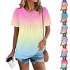 Женская повседневная модная футболка с круглым вырезом, градиентным принтом и плиссированными короткими рукавами