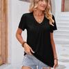 Summer Women's T-shirt Solid Color Pull-pleated V-neck Loose T-shirt Tops with Ruffled Sleeves