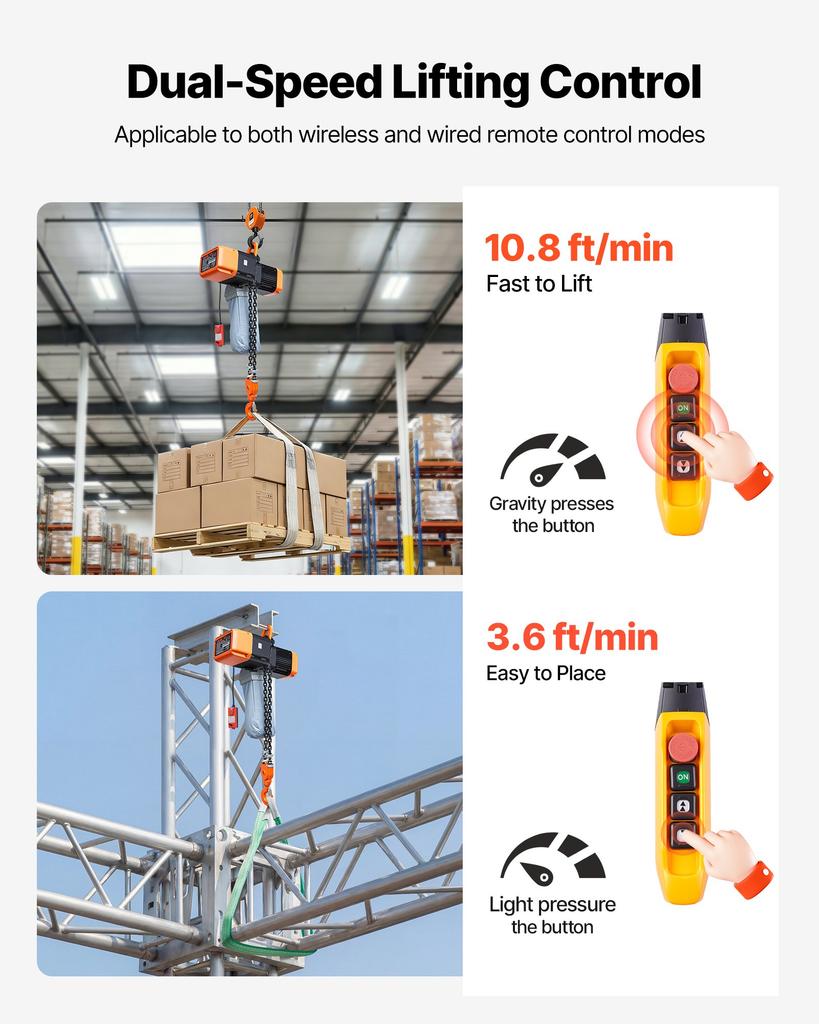 VEVOR 5000 kg Electric Chain Hoist, 9.1 m Lifting Height, Three-Phase Overhead Crane with 100 m Wireless & 8.2 m Wired Remote Control