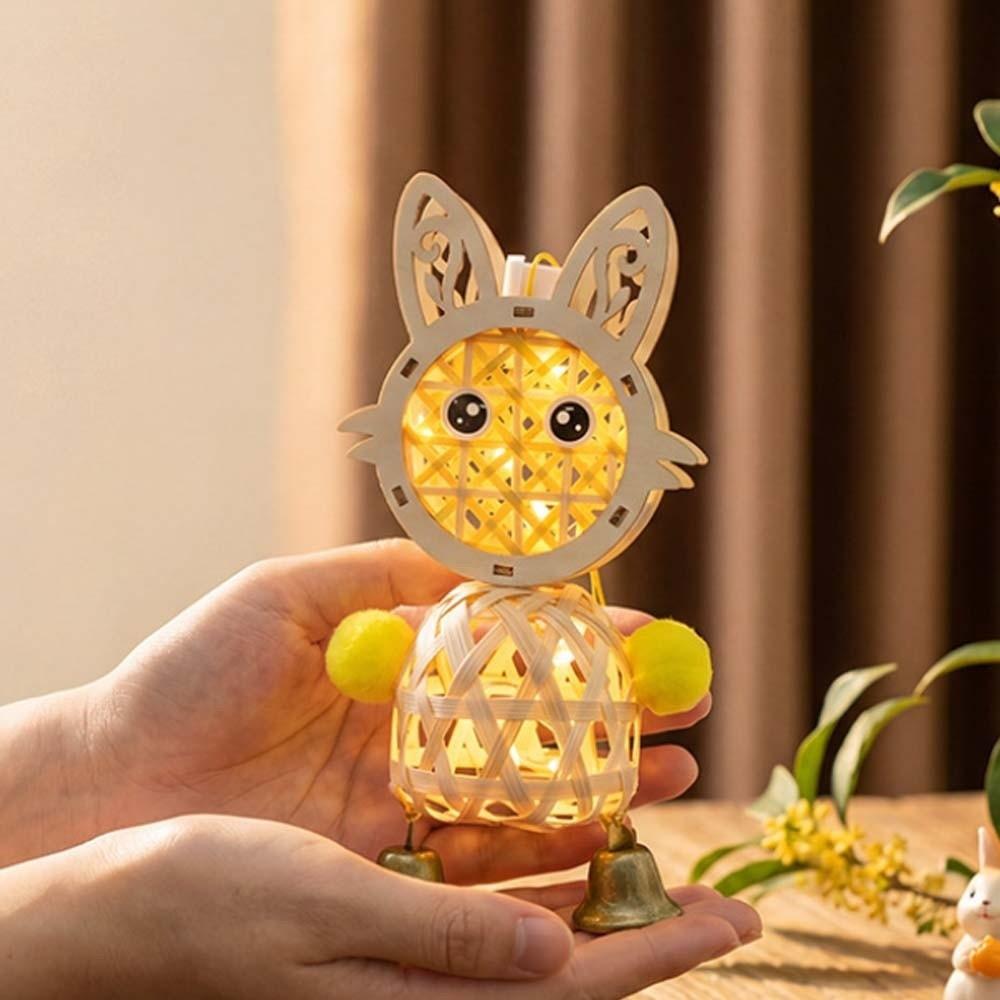 Battery Powered DIY Bamboo Lantern Woven Cartoon Animal Lamp Woven Rabbit Light Home Ornament