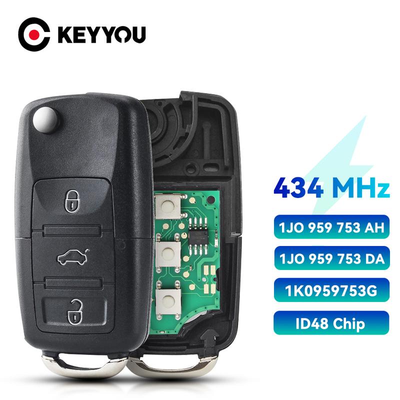 KEYYOU 3 Button Remote Car Key For VW PASSAT Polo Skoda Seat Polo/Golf/Beetle 1J0959753 DA/AH 1K0959753G 434Mhz ID48