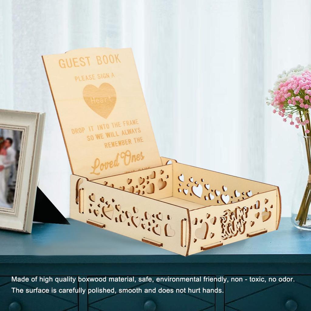 Wooden Guest Book Message Box Gift Card Holder Romantic Wedding Signature Supplies