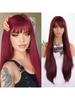 Длинный прямой 28-дюймовый парик цвета красного вина с челкой, синтетические парики для женщин, термостойкие натуральные волосы для повседневной вечеринки в честь Хэллоуина