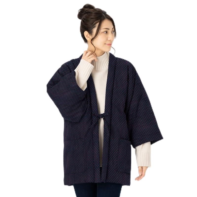 Watanosato Hanten for Kurume Dobby Hanten 8080 Mini Dot Japanese-made Women, Weave, Cotton-filled (free Size, Red)