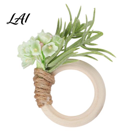 Rosemary Napkin Rings Artificial Ring Farmhouse Wooden Ring Holder Rustic Faux Table Decor Flower for Wedding Bridal Shower Dining Decoration