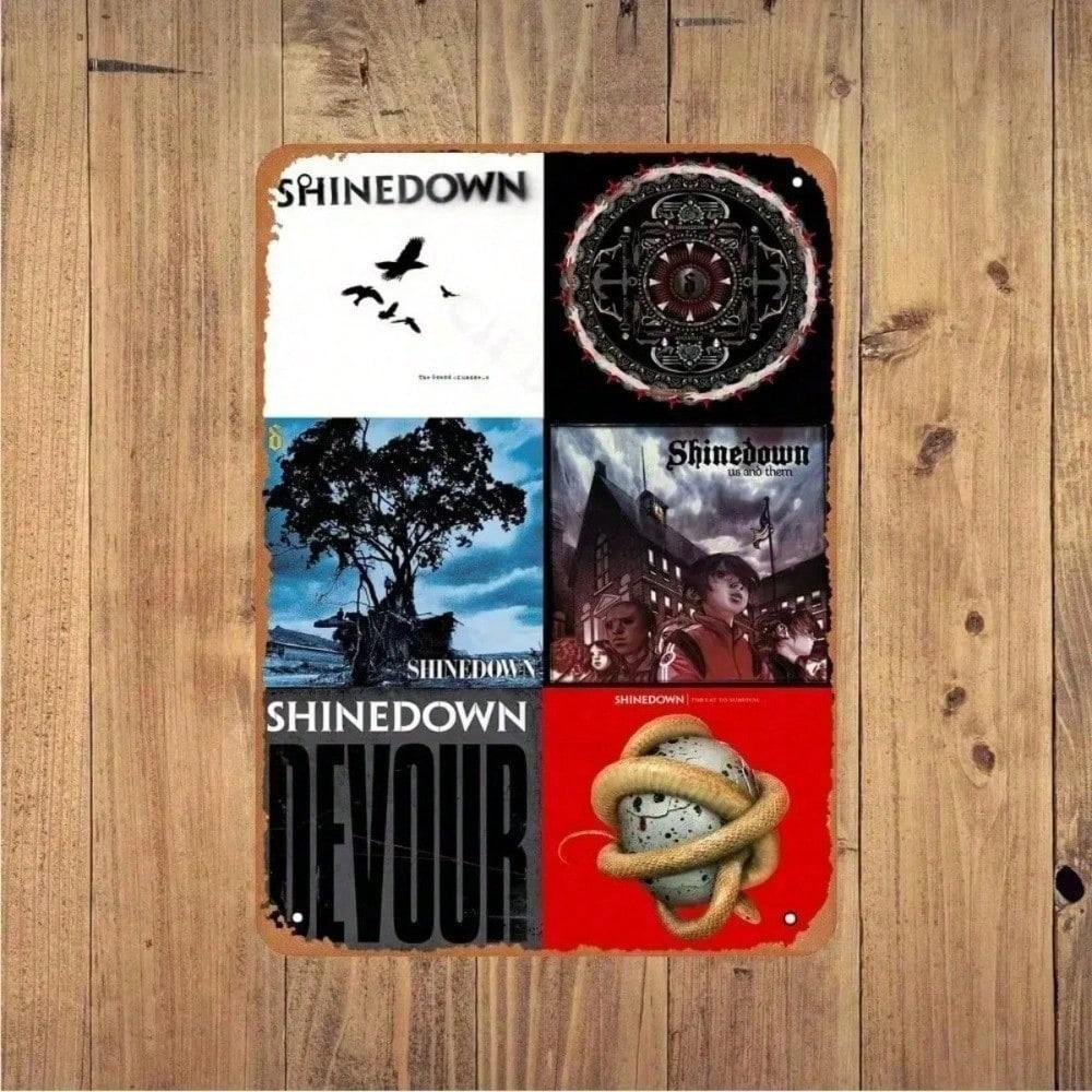 Shinedown Декор Настенное Искусство Хэви-Метал Винтажный Постер Группы с Предварительно Просверленными Отверстиями, Водонепроницаемый Ветрозащитный Рустикальный Жестяной Знак для Гостиной
