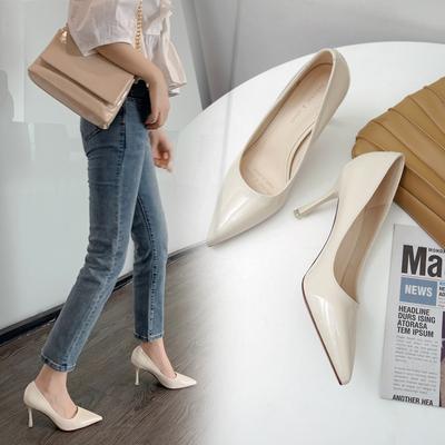 20 мелкие лакированные туфли на тонком каблуке черные туфли-лодочки женская обувь остроносые однотонные дизайн универсальные