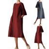 Women's Fashion Casual Round Neck Mid Sleeve Pocket Plus Size Dress