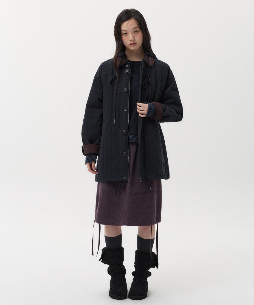 OHESHIO Corduroy Collar Quilted Jacket, Navy