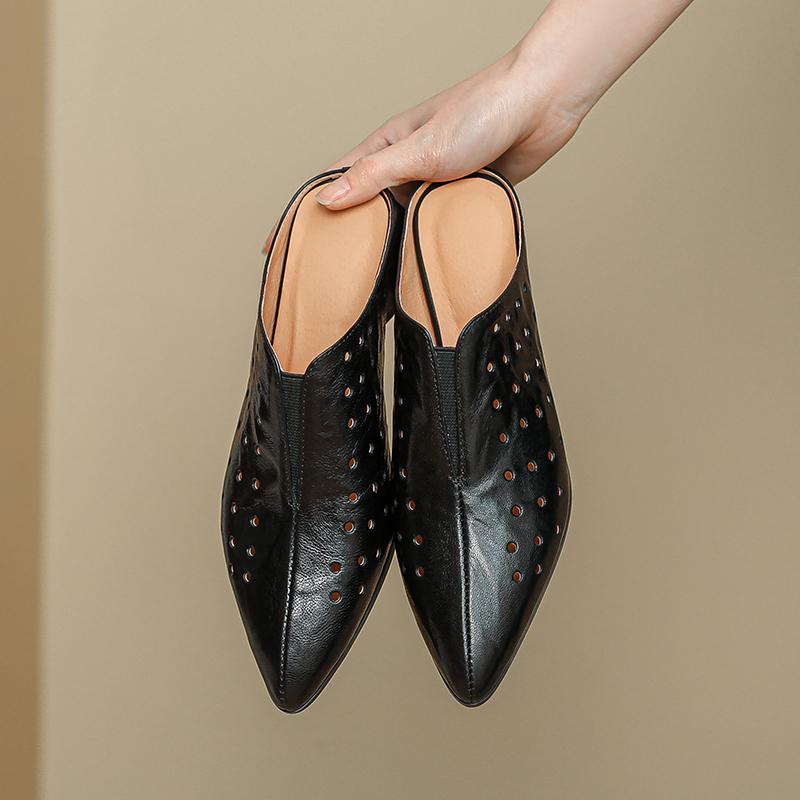 Мода 2024 Новые женские туфли-лодочки на высоком каблуке с острым носком, шлепанцы из натуральной кожи в стиле ретро, повседневная рабочая обувь для женщин, весна-лето