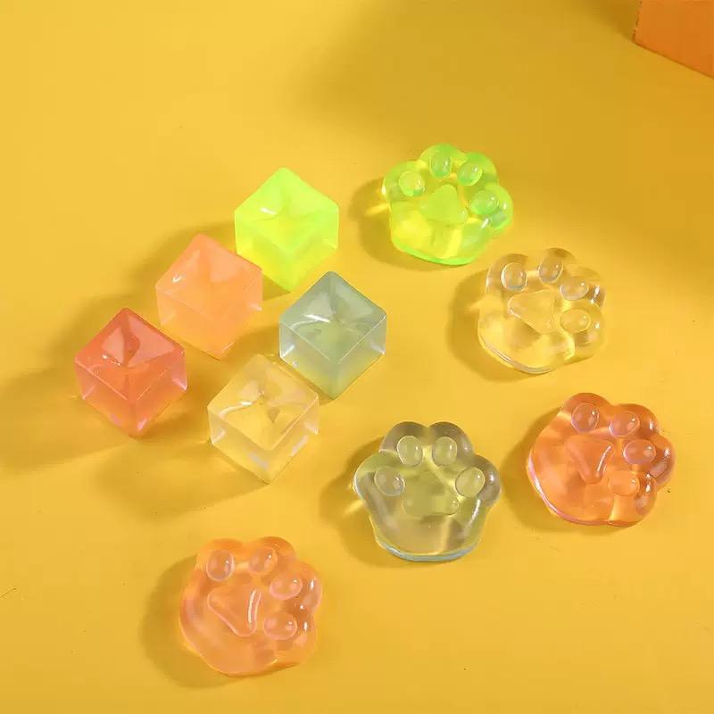 Fidget Toy Mini Squishy Toys Mochi Ice Block Stress Ball Toy Kawaii Transparent Cube cat paw fish Stress Relief Squeeze Toy