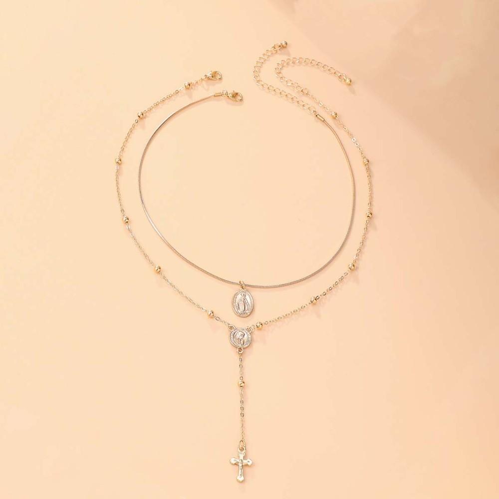 Rhinestone Metal Stacked Necklace Y2K Zinc Zinc Alloy Neck Pendant Beads Stacked Collarbone Chain Women