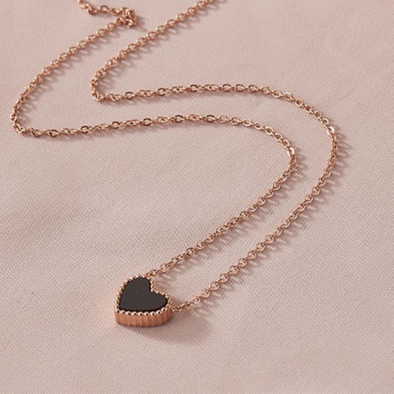 Женское ожерелье из титановой стали в форме сердца - Красно-черное, Не меняющее цвет, Простая цепочка на ключицу, Модный Ins-стиль