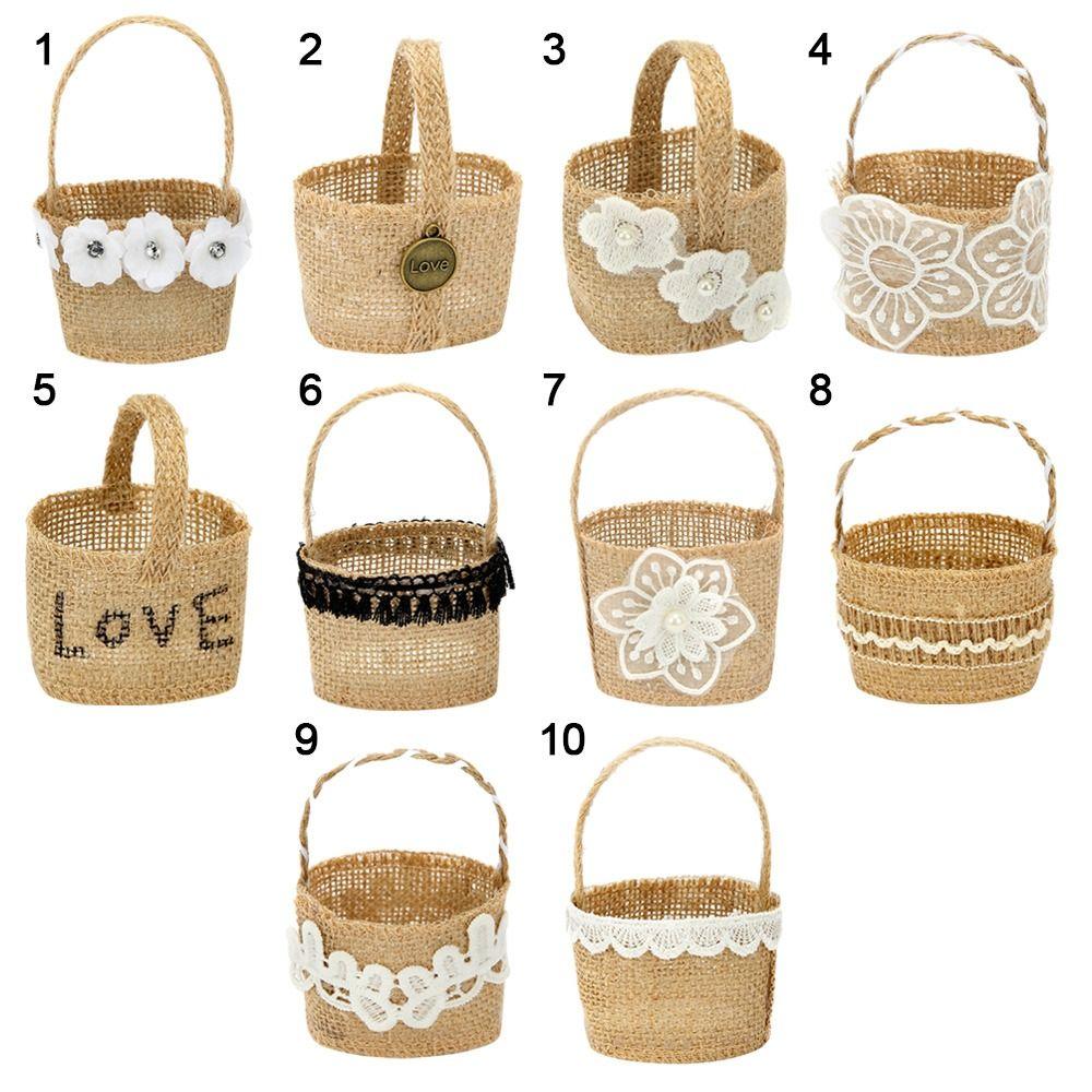 2pcs Lace Bowknot Flower Girl Basket Retro Candy Gift Bag Wedding Ceremony Party Decoration