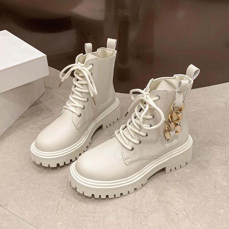 Fashion 2024 Hot Sale Women's Shoes Side Zipper Women's Boots Fashion Metal Decoration Office and Career New Front Lace-up Ankle Boots