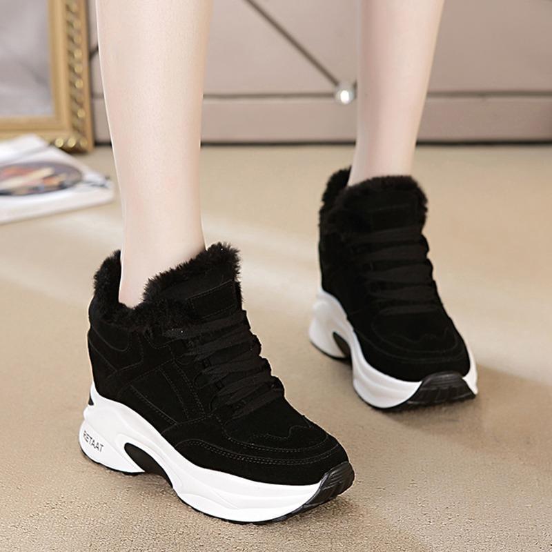New Women's Winter Sneakers Warm Fur Chunky Sneakers Platform Plush Casual Shoes Woman Comfort Ladies Wedge Sneakers Feamle 358