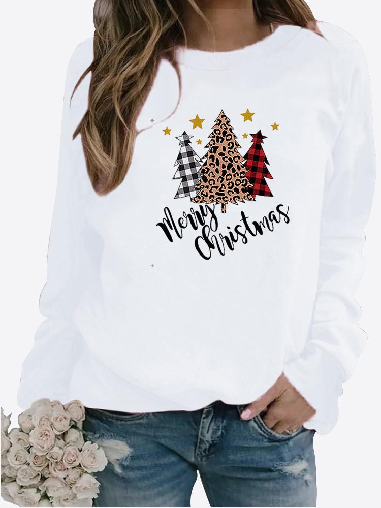Women's Winter Printed Round Neck Comfortable Sports T-shirt Plus Size Casual Long Sleeve Tops Sweatshirt Printed Sweater Pullover