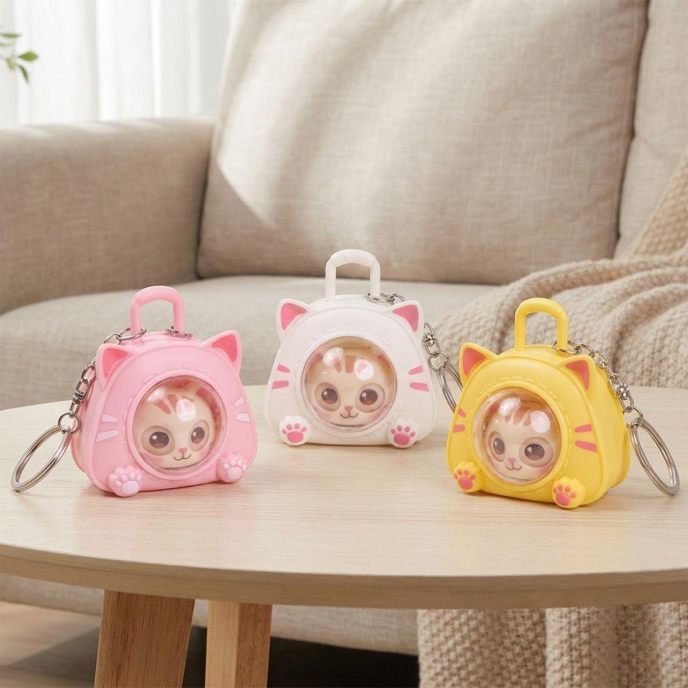 Multi Expression Eye Changing Cat Bag Keychain Funny Capsule Cat Key Chain Gift for Best Friends