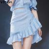 Women Summer Solid Color Ruffled Irregular Hem Skirts