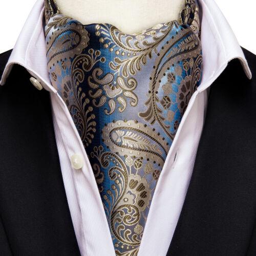 Mens Ascot Tie Set Paisley Cravats Red Black Blue Gold Pink Silk Vintage Scarf