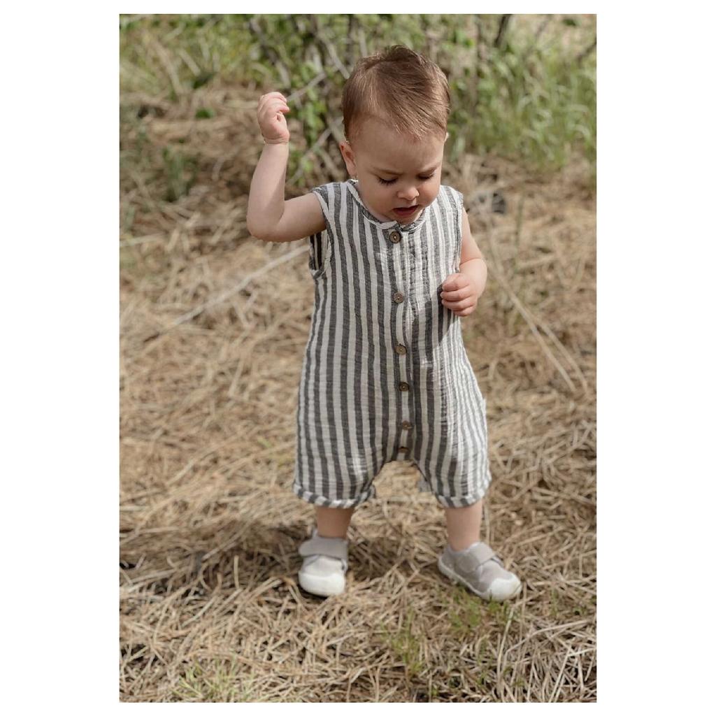 Полосатый муслиновый комбинезон для детей 0–3 лет кофейного цвета