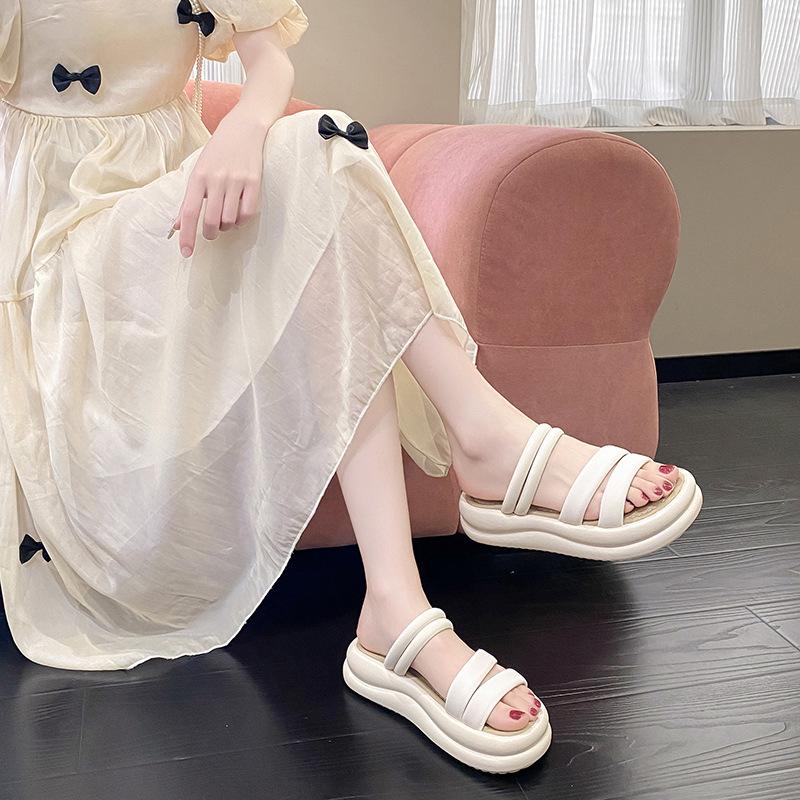 Thick-soled Slippers Women's Summer Outer Wear 2025 New Fashionable and Simple One-word Drag Fairy Style with Skirt Two Wear Cool Slippers