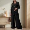 Женский комплект из 2 шт./компл., рубашка, брюки, однотонный, с отложным воротником, с длинным рукавом, средней длины, с широкими штанинами, с эластичной резинкой на талии, свободные брюки, одежда для поездок на работу, блузка