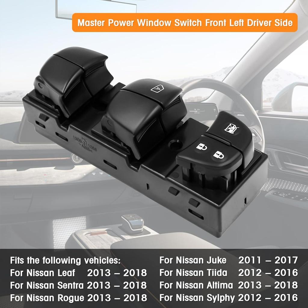Driver Side Master Power Window Switch Compatible With Nissan Juke 2011-2017, Nissan Tiida/Sylphy 2012-2016, Nissan Altima/Sentra/Leaf/Rogue