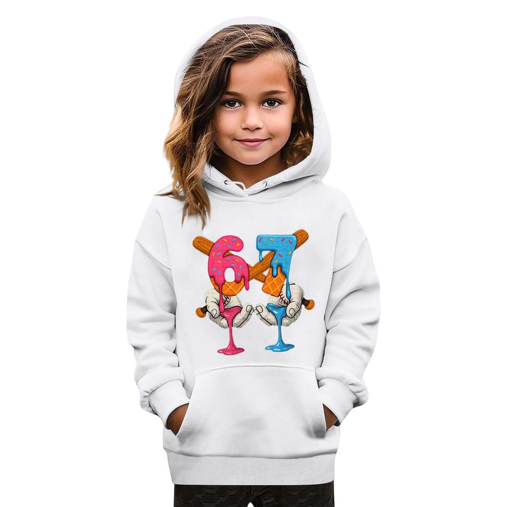 Детская мода Принтованный пуловер Повседневный с длинным рукавом Свитшот с круглым вырезом и капюшоном