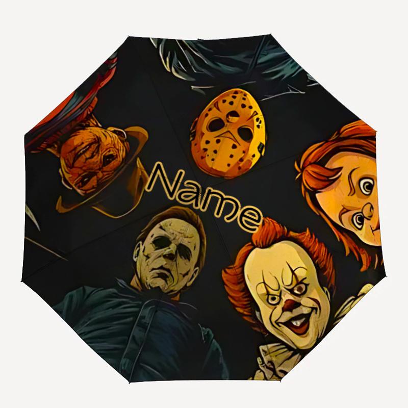 1PC Horror Icons - Custom Name Automatic Folding Umbrella - Compact 8-Rib Design, Durable Plastic & Iron, Daily Use S0106050