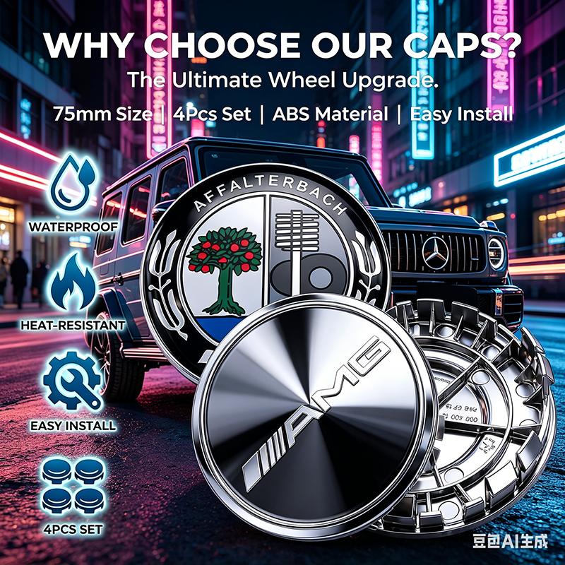 AABIG1 4Pcs Car Emblem Wheel Hub Center Cap Sticker Rim Badge Cover For Mercedes-Benz W166 W212 W204 C E ML GL GLK Class X166 X204