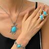 European & American Bohemian Turtle Turquoise Jewelry Set: Vintage-Style Earrings, Bracelet & Necklace for Women