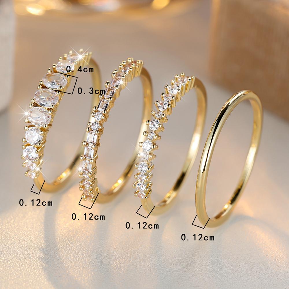 4Pcs/Set White Zircon Engagement Rings Set for Women Classic Gold Color Wedding Ring Jewelry Gift