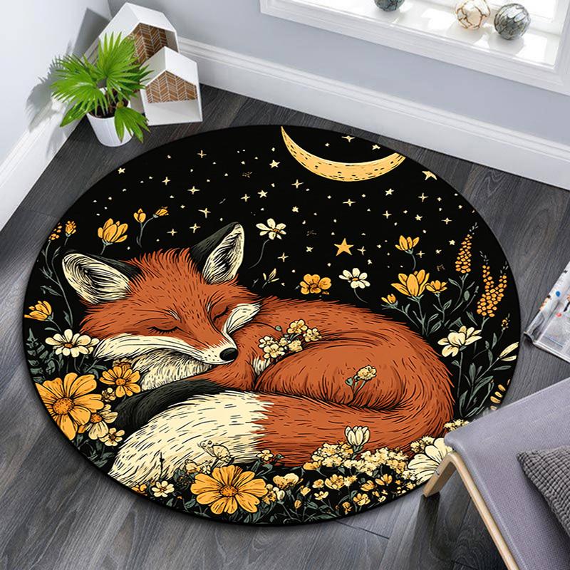 Fox Dreams Round Area Rug,Carpet Rug for Living Room Bedroom Sofa Playroom Decor,Non-slip Floor Mat