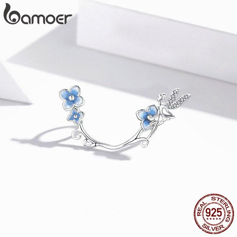 BAMOER Гортензии Стерлингового Серебра 925 пробы Синий Цветок Фея Надежда Подвески Подвески Подходит Оригинальный Браслет Ювелирные Изделия