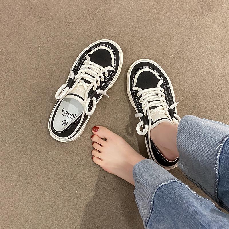 Korean Version Canvas Shoe Female Flat Bottom Comfortable 2024 New Casual Simple All-match Solid Color Womens Shoes Summertime