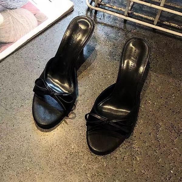 Gentle French Bow Open-toed High-heeled Cool Slippers Women's 2024 Summer New Outer Wear Commuting Versatile Temperament Single Shoes