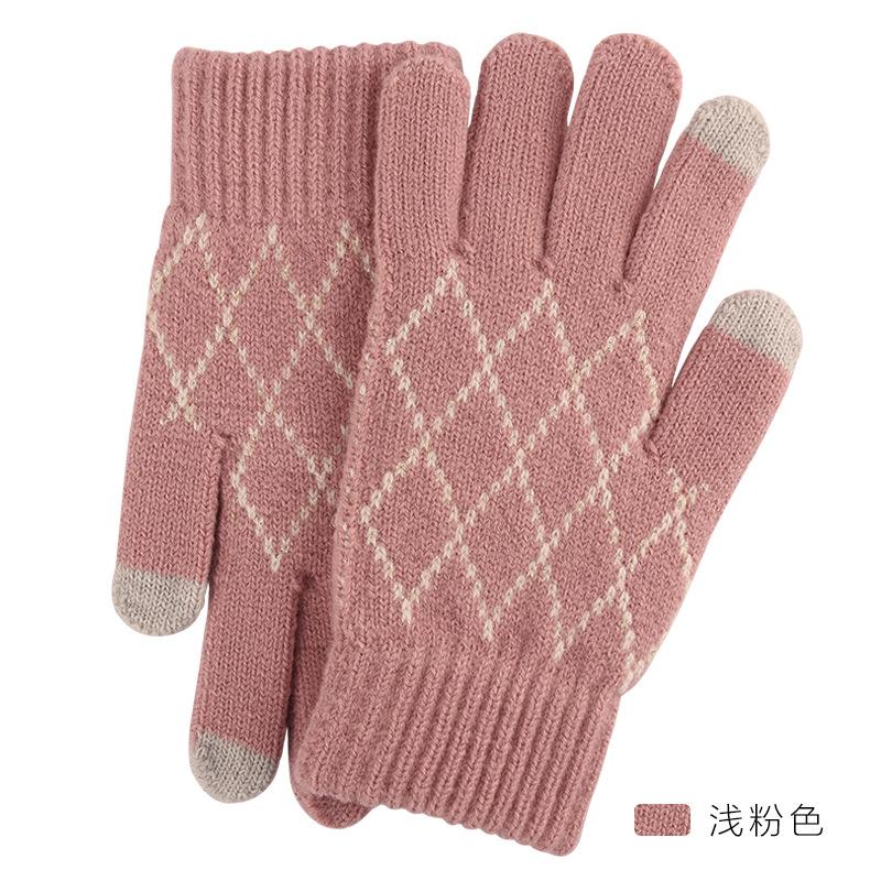 Теплые шерстяные перчатки с сенсорным экраном Зимние женские жаккардовые флисовые утолщенные пальчиковые вязаные перчатки лоток