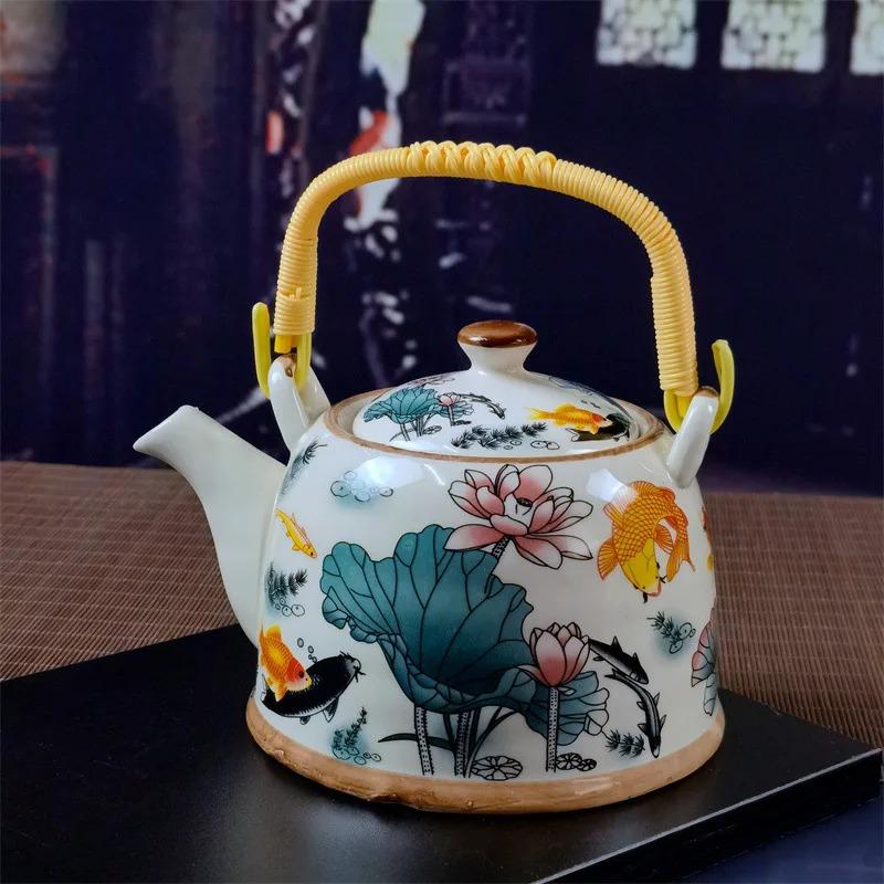 Бытовой фарфоровый чайник, керамический большой вместительный горшок для прохладной воды, большой синий и белый фарфоровый горшок с петлевой ручкой в ​​стиле ретро