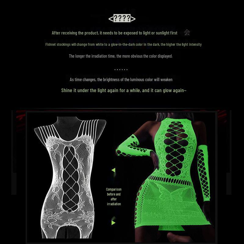 Светящийся в темноте бодистокки из сетки плюс сайз с люминесцентным бандо и носками