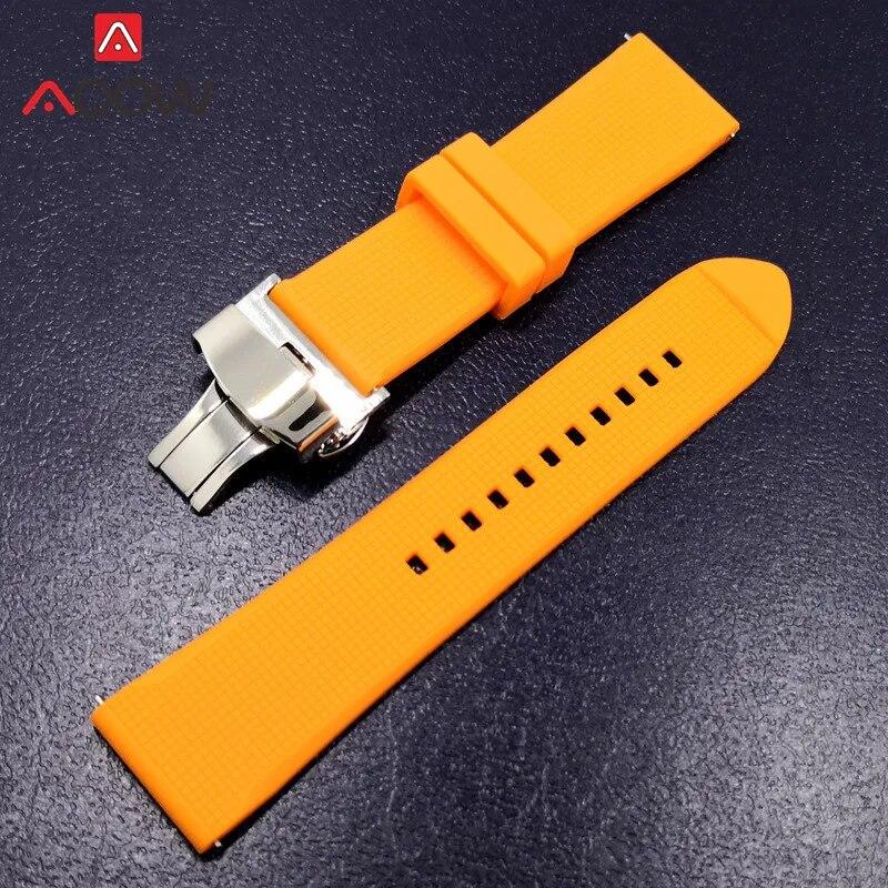 Силиконовый ремешок для часов 18, 20 мм, 22 мм, 24 мм для Samsung Galaxy Watch 4, 42 мм, 46 мм, резиновый быстроразъемный ремешок с пряжкой-бабочкой, браслет