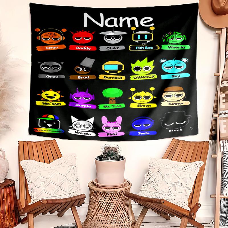 Personalized Sprunki themed Background Tapestry,Custom Name Birthday Party,Multifunctional Wall Decoration for Home Decor,Various Occasions