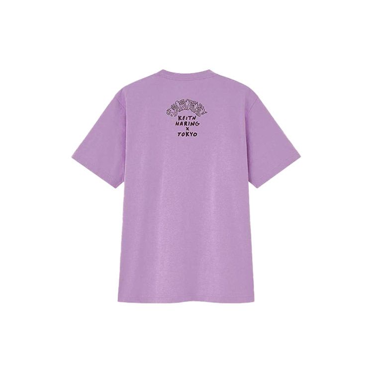 Uniqlo X Keith Haring X Tokyo Графический принт Футболка с круглым вырезом Унисекс Топы Синий Фиолетовый 437536-72